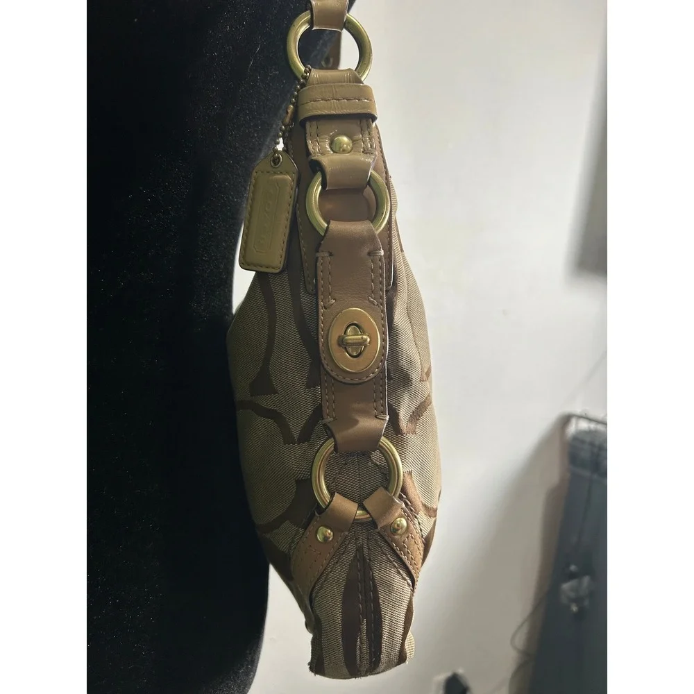 Coach Carly Hobo Beige Signature Canvas and Leather shoulder bag